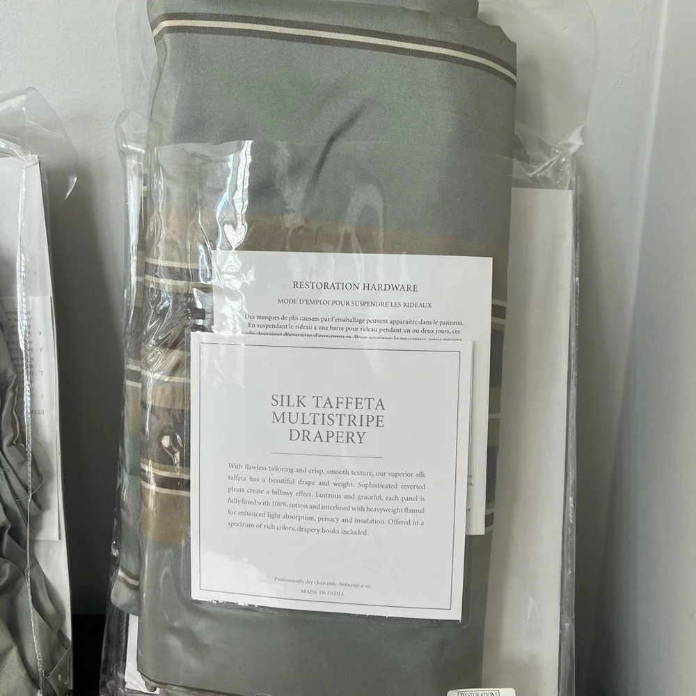 RESTORATION HARDWARE ~ NEW Silk Taffeta Multi-stripe Drapery. 50 x 96.